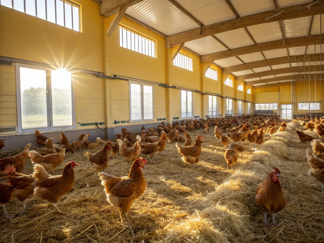 Layer hens housed in an enriched alternative cage system